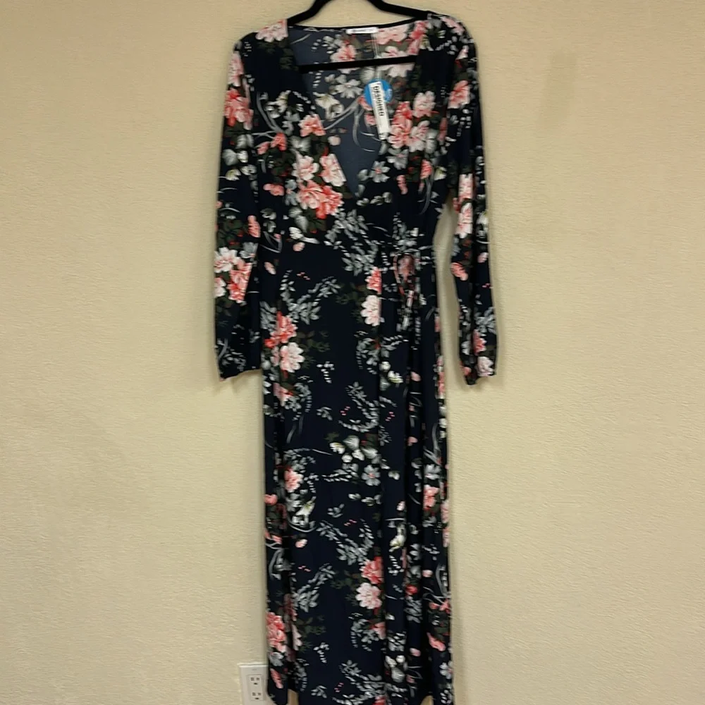 Cupshe NWT Women's floral long sleeve wrap midi dress size M - Picture 3 of 6